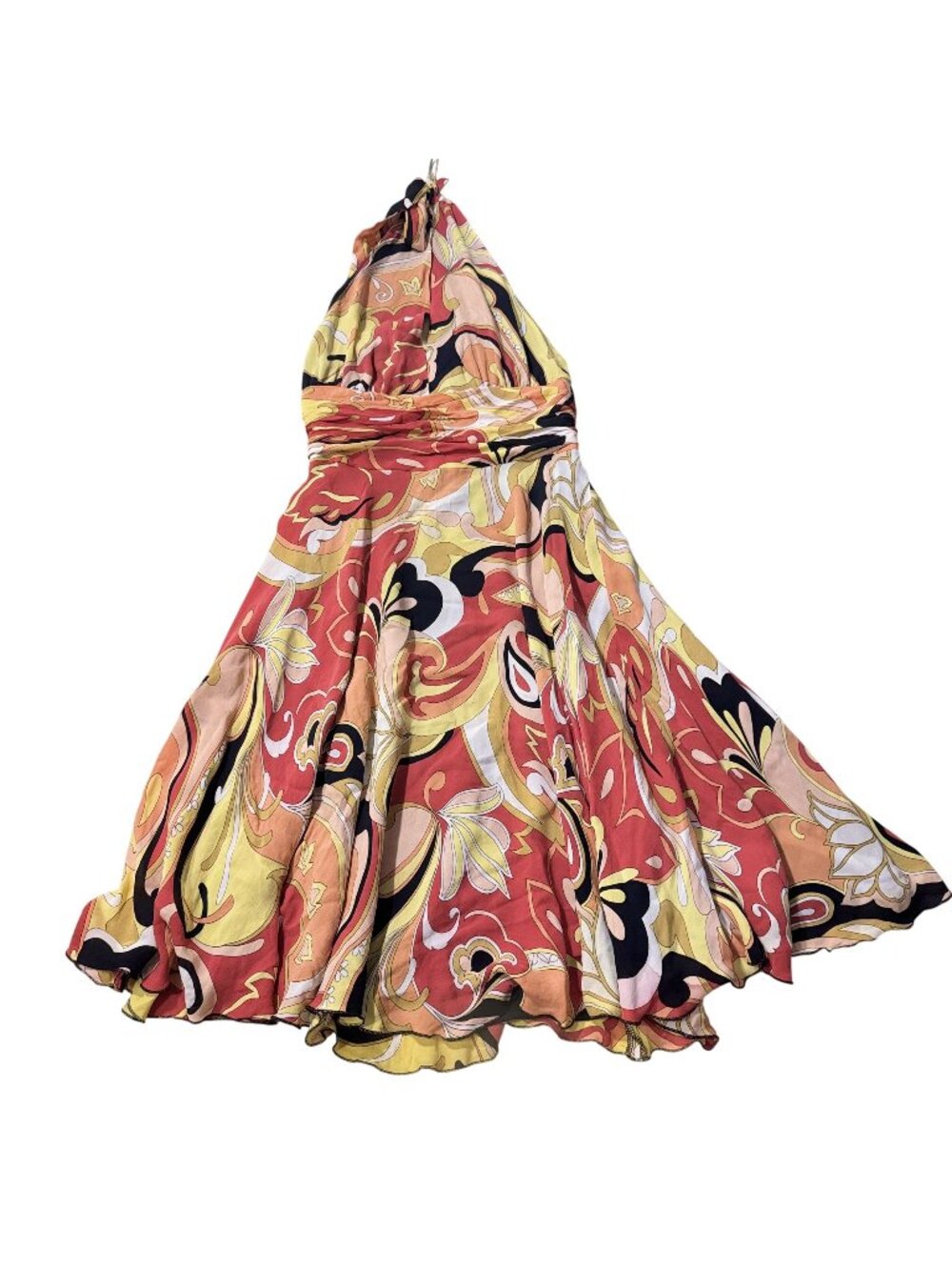 Barami Women's Multicolor 100% Silk Halter Fit Flare Midi Dress Size 8
